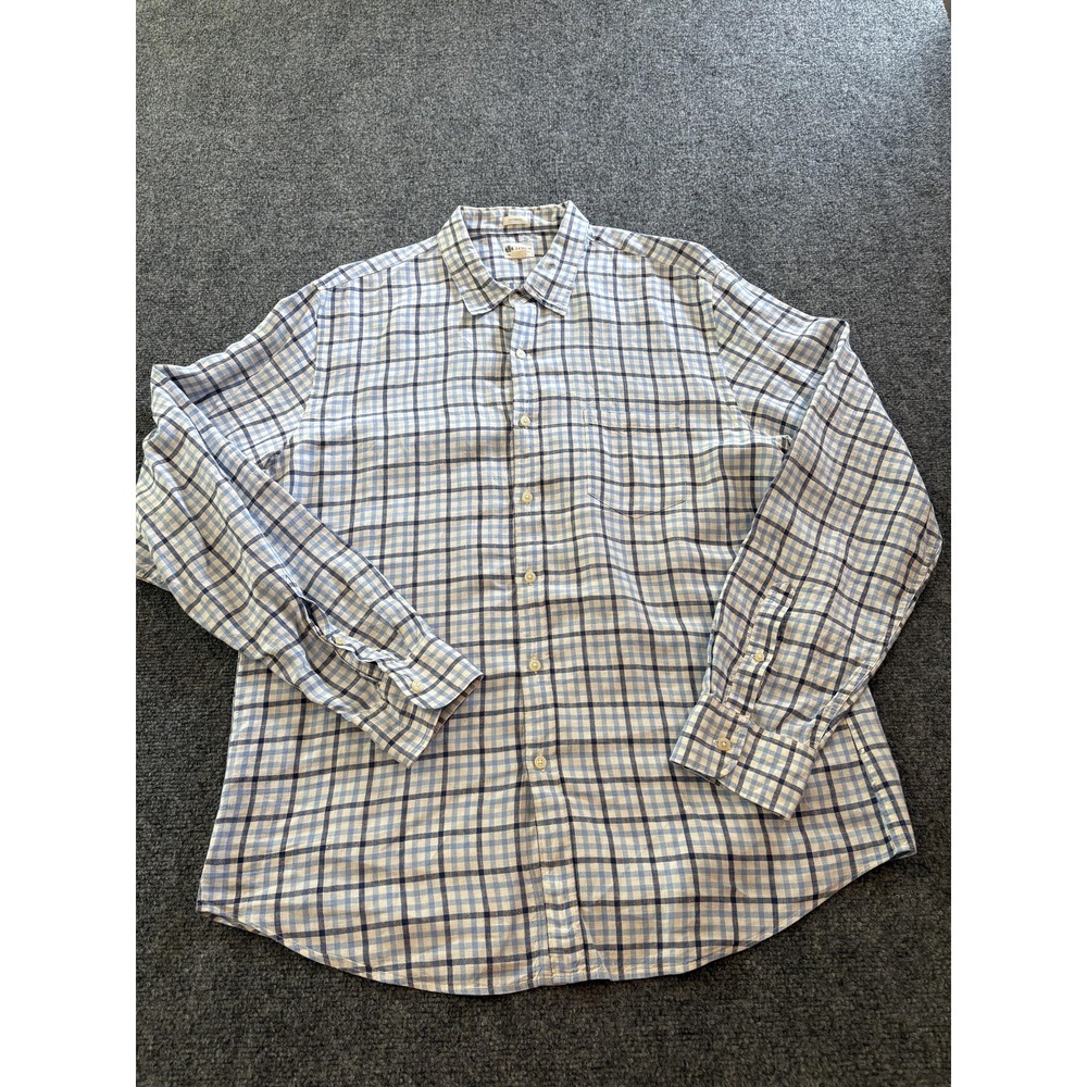 J Crew Linen Shirt Mens Extra Large Blue White Plaid Tailored Fit Button Down